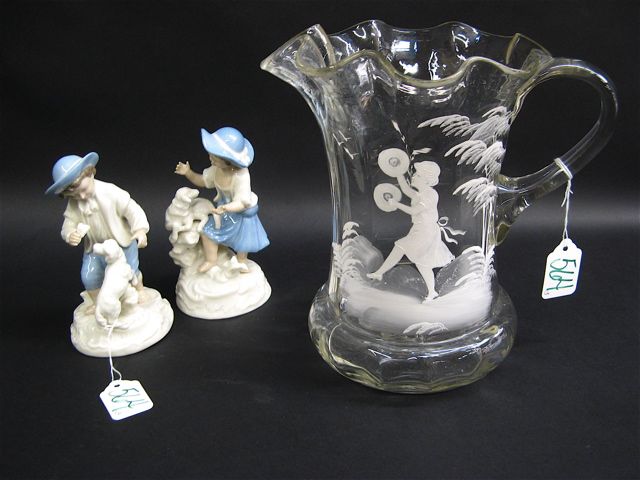 Appraisal: MARY GREGORY GLASS PITCHER POTTERY FIGURES pieces The clear glass