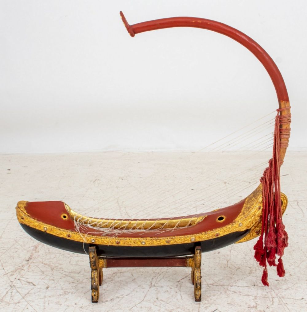 Appraisal: BURMESE SAUNG-GAUK OR HARP Burmese Saung-Gauk or Harp with red