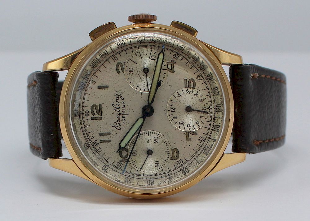 Appraisal: JEWELRY Breitling Premier kt Gold Chronograph Men's Watch Vintage Breitling