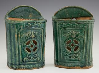 Appraisal: Pair of Chinese Glazed Earthenware Wall Pockets e Pair of