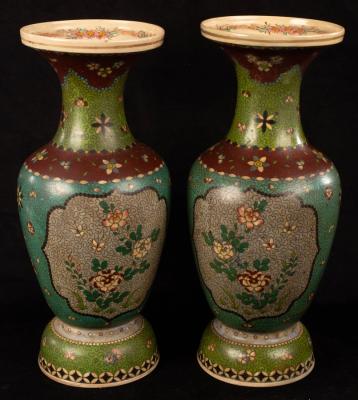 Appraisal: A pair of Japanese cloisonn style pottery vases of baluster