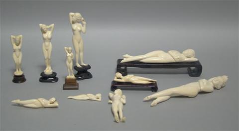 Appraisal: TEN BONE AND IVORY FIGURES OF LADIES The group including