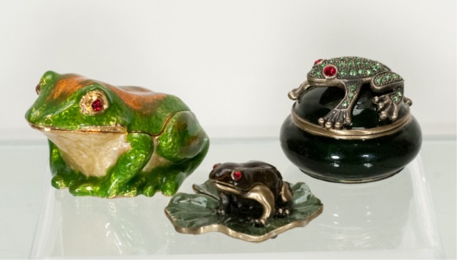 Appraisal: Three Frog Jewelled Trinket Boxes Largest L