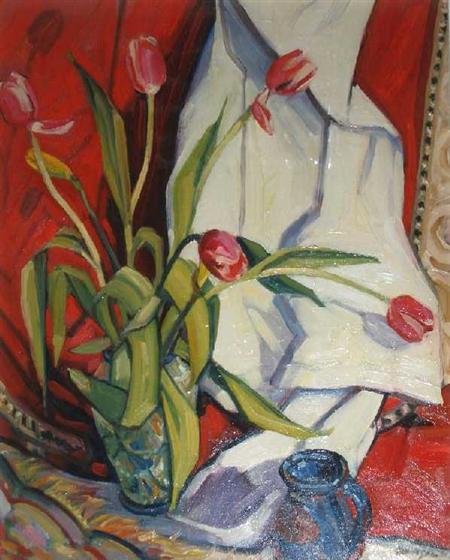 Appraisal: LAURA HARRISON BRITISH CONTEMPORARY TULIPS Signed oil on canvasboard cm