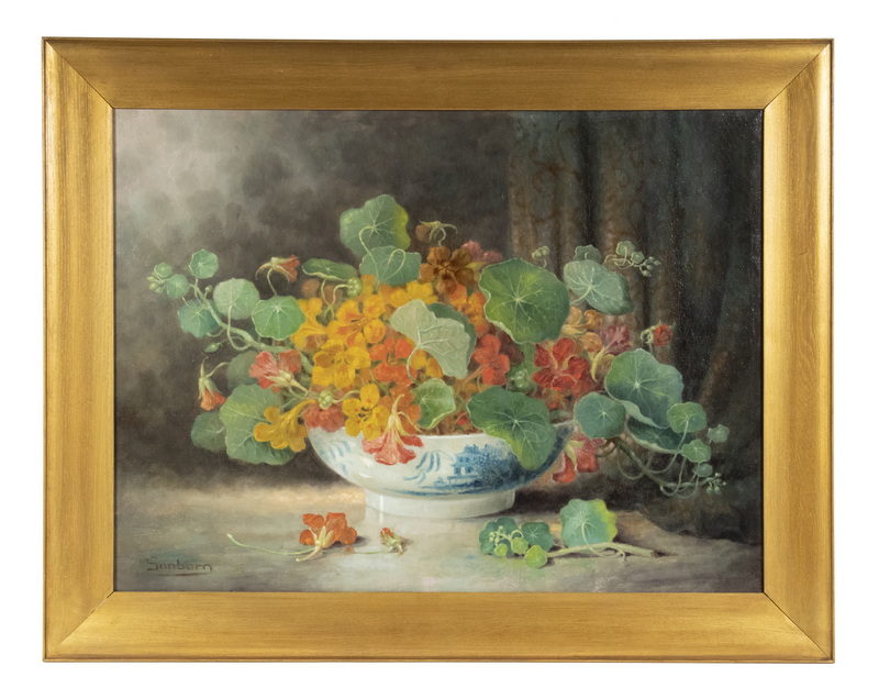 Appraisal: PERCY SANBORN ME - A Chinoiserie Low Bowl of Nasturtiums