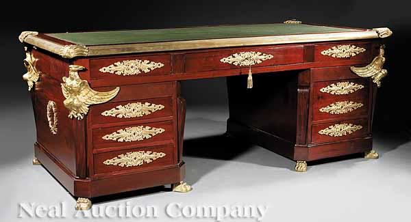 Appraisal: An Antique Empire-Style Gilt Bronze-Mounted Mahogany Partner s Desk inset