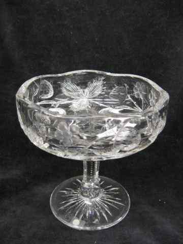 Appraisal: Libbey Cut Glass Compote with Strawberryintaglio cut pattern scarce signed