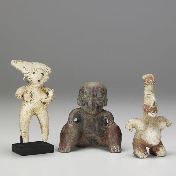 Appraisal: PRECOLUMBIAN FIGURES Three items include two Nayarit Chinesco seated figures