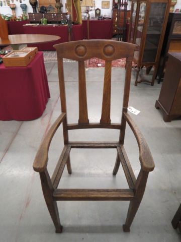 Appraisal: Stickley Oak Arm Chair Arts Crafts tall back currently without