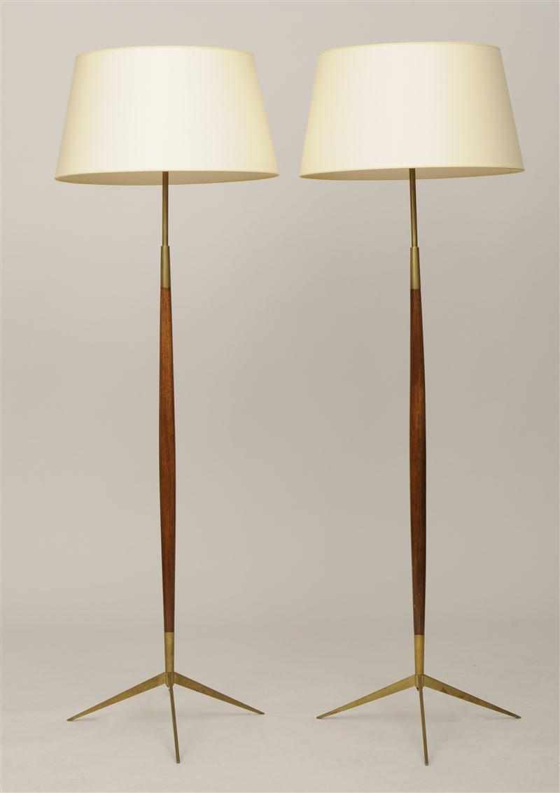 Appraisal: PAIR OF FRENCH GILT-METAL-MOUNTED MAHOGANY FLOOR LAMPS Each with a