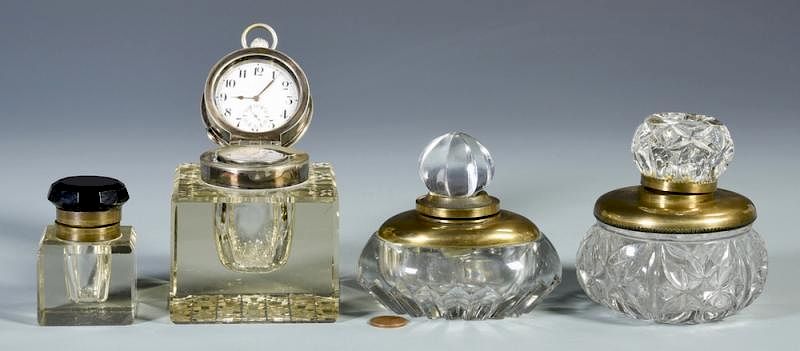 Appraisal: European Glass Inkwells Collection of four European glass inkwells including