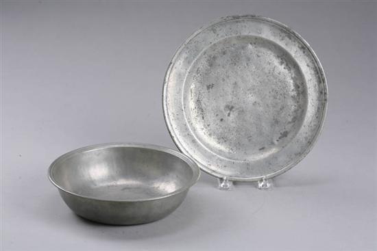 Appraisal: TWO PIECES OF PEWTER Basin with a touch for Samuel