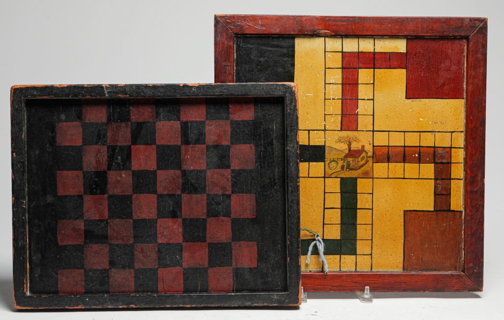 Appraisal: TWO AMERICAN GAMEBOARDS Early th century Single boards original paint