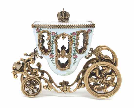 Appraisal: A French Enameled Model of a Carriage the top having