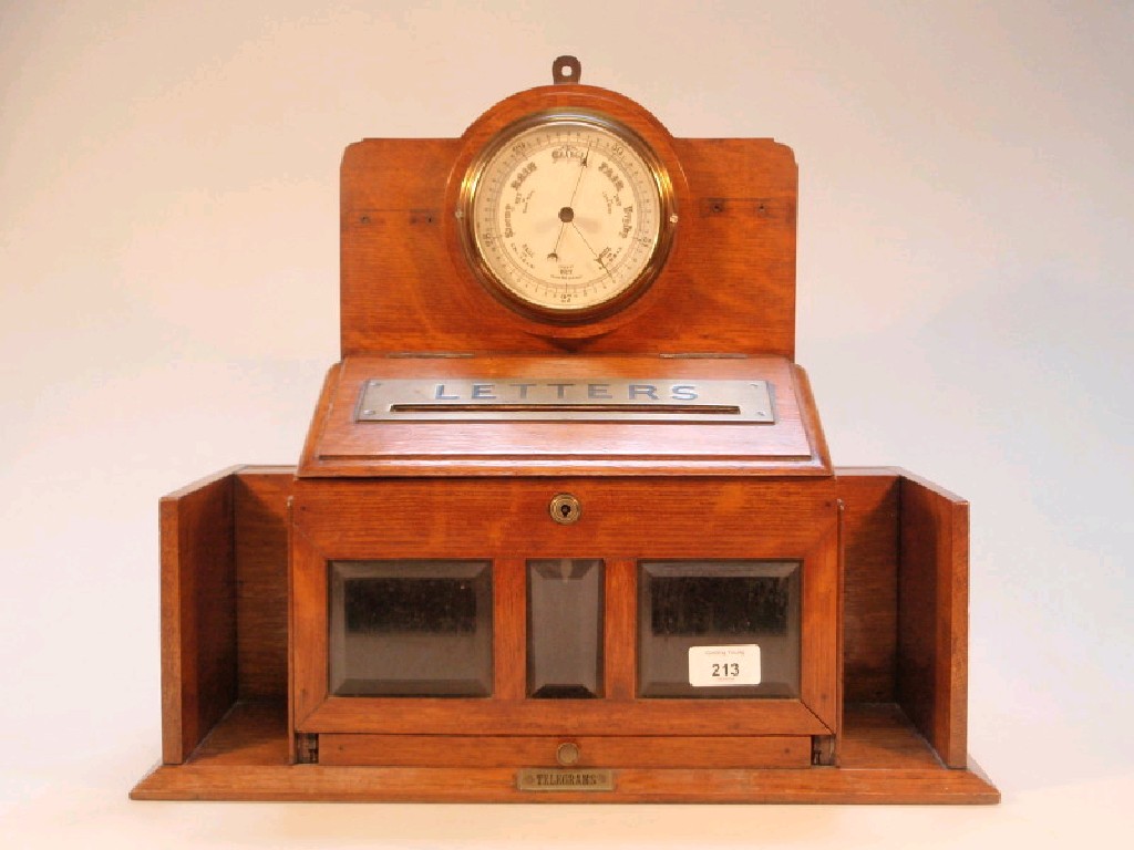 Appraisal: An early thC oak table letter box the hinged compartment