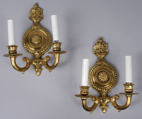 Appraisal: Pair of th Century brass wall sconces h x w