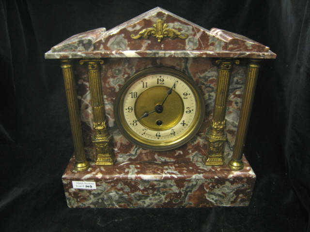 Appraisal: French Victorian Marble Clock bronzed cloumn decor