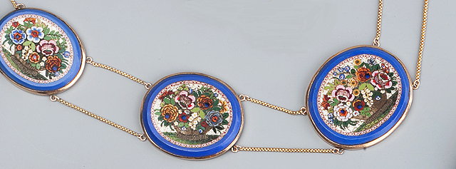 Appraisal: A MICROMOSAIC PANEL NECKLACE comprising nine graduated oval panels each