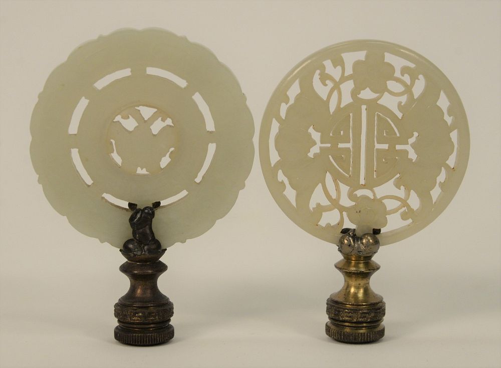 Appraisal: Two Jade Discs made into Lamp Finials one having double