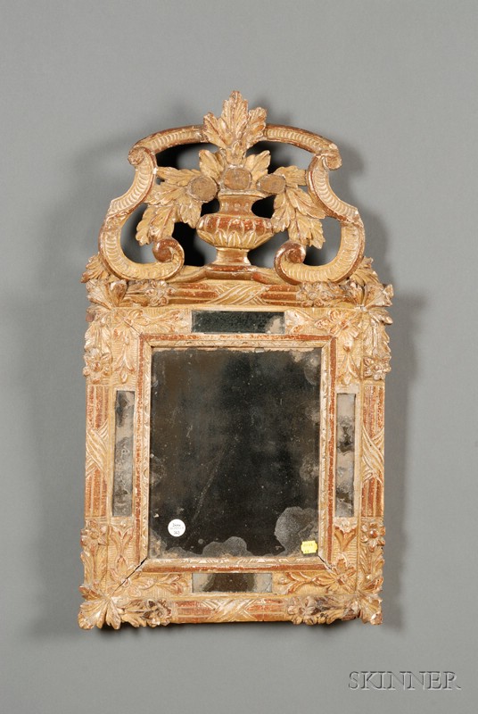 Appraisal: Gilt Wood Mirror France th th century carved crest with