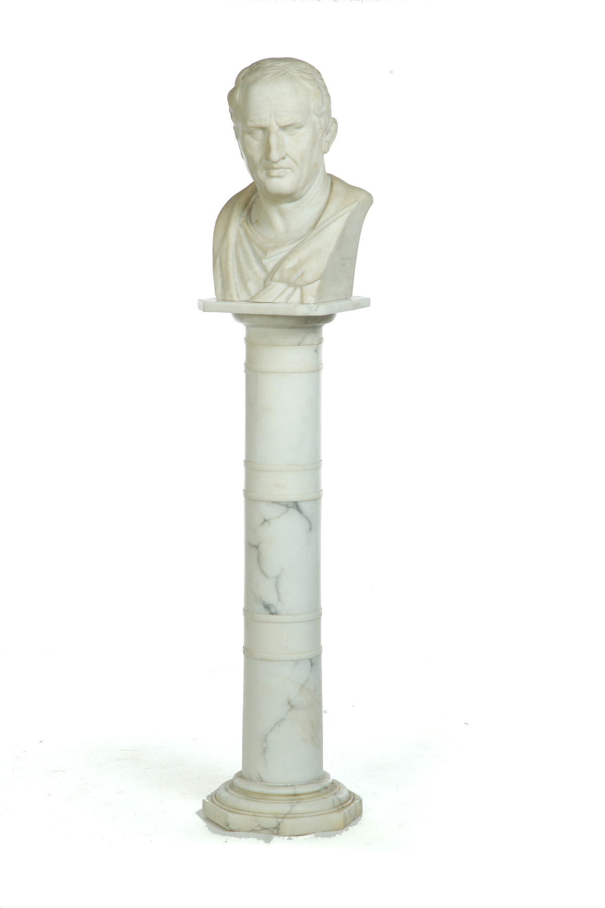 Appraisal: MARBLE BUST OF CICERO WITH COLUMN Italy late th century