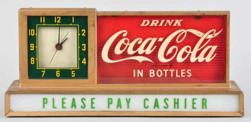 Appraisal: Coca-Cola Lighted Counter Clock Sign s Older repaint and restoration