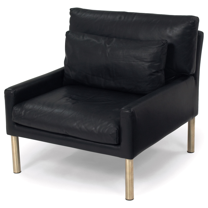 Appraisal: Flexform lounge chair black leather upholstered form with low arms