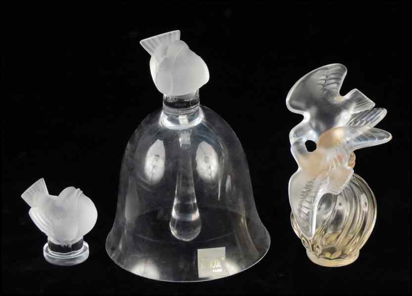 Appraisal: LALIQUE PERFUME BOTTLE Together with glass bell and frosted glass