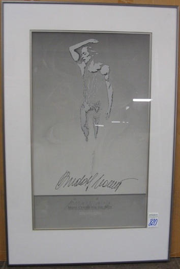 Appraisal: RUDOLPH NUREYEV POSTER signed below the standing figure of Nureyev