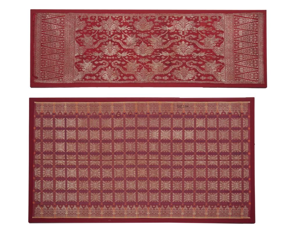 Appraisal: Two hand-woven Balinese songket wall textiles th Century One signed