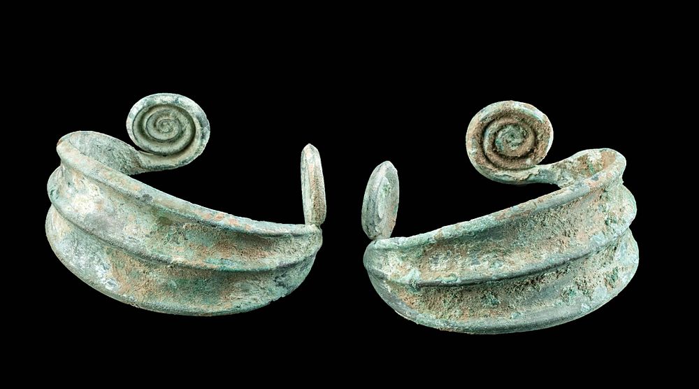 Appraisal: Pair of Greek Thracian Bronze Cuff Bracelets w Spirals Northern