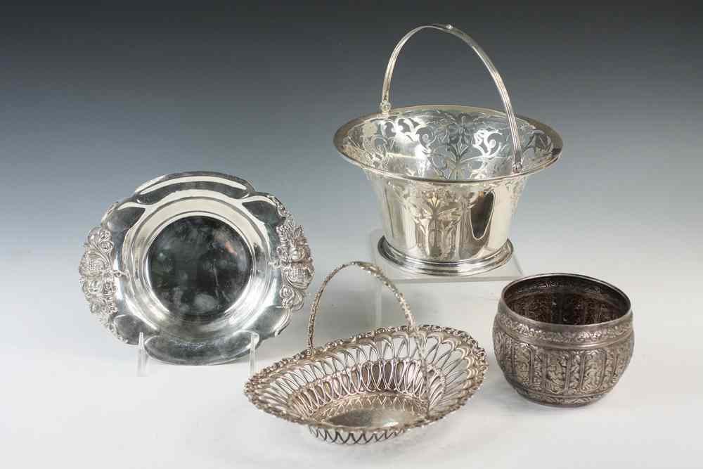 Appraisal: PCS STERLING SILVER - Including Reticulated Bride's Basket with swing