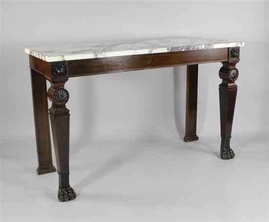 Appraisal: A George IV style mahogany console table the breche violet