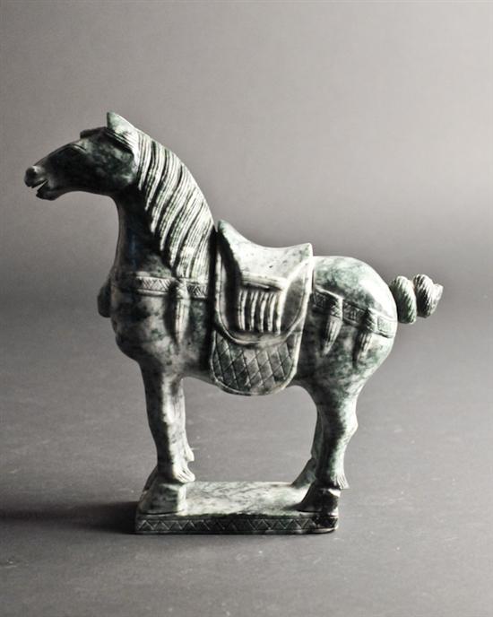 Appraisal: A Carved Marbled Green Horse possibly Chinese unsigned high long