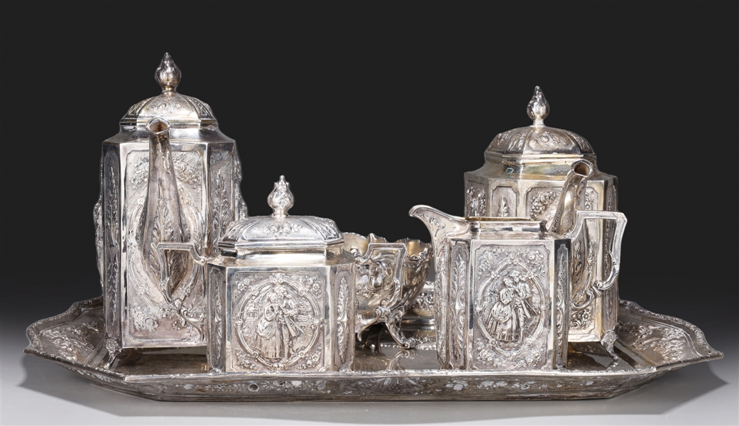 Appraisal: Antique German th century piece silver tea set with elaborate