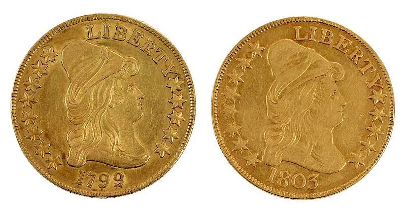 Appraisal: and U S Ten Dollar Gold Coins two early examples