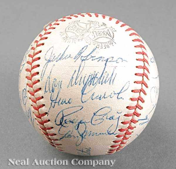 Appraisal: A Brooklyn Dodgers Team Signed Baseball J deBeer Double Header