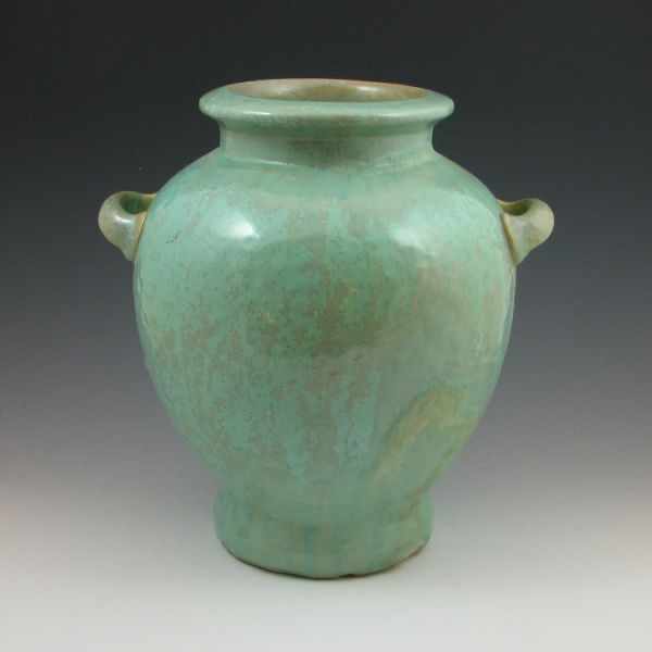 Appraisal: Massive and heavy Fulper handled vase in light green crystalline