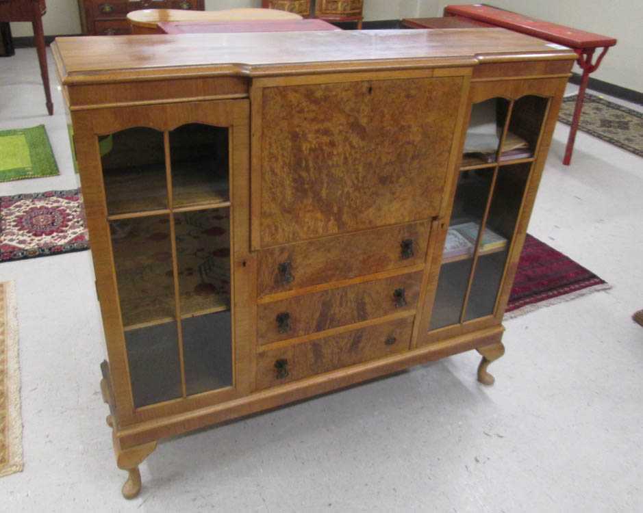 Appraisal: QUEEN ANNE STYLE WALNUT CABINET SECRETARY BOOKCASE English mid- th