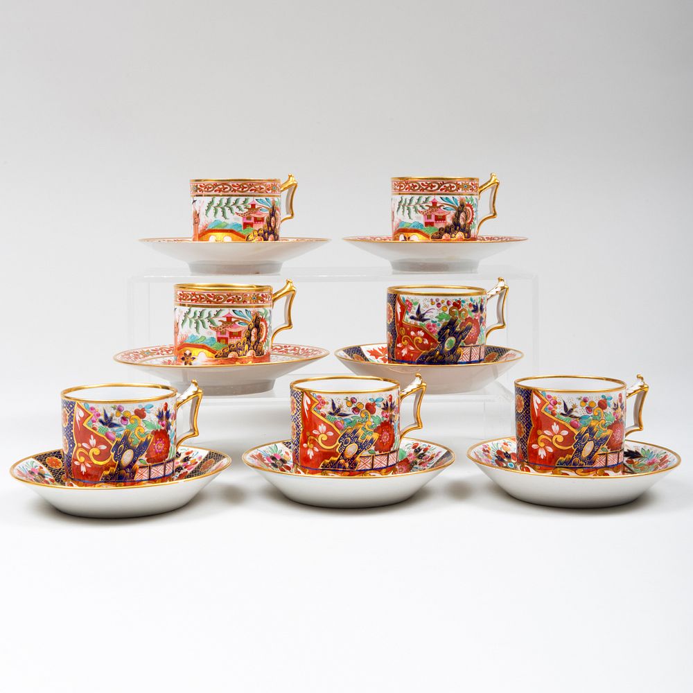 Appraisal: Group of Seven Flight Barr Barr Coffee Cans and Saucers