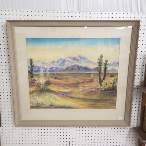 Appraisal: K Mayberry pastel Western landscape with cactus mountains image area