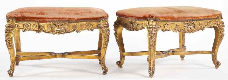 Appraisal: Pair of Louis XV Style Gilt Wood Bencheslate th century