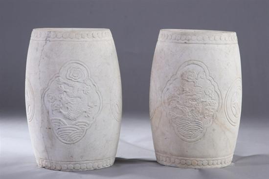 Appraisal: TWO CHINESE MARBLE GARDEN STOOLS With dragon decoration - in