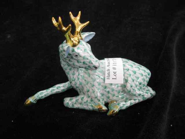 Appraisal: Herend Porcelain ''Fishnet'' Figurine stag lying back green '' long