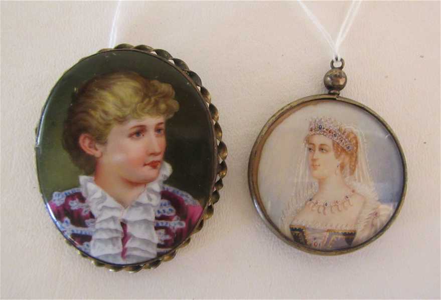 Appraisal: TWO MINIATURE PORTRAIT PAINTINGS the round hand painted portrait of