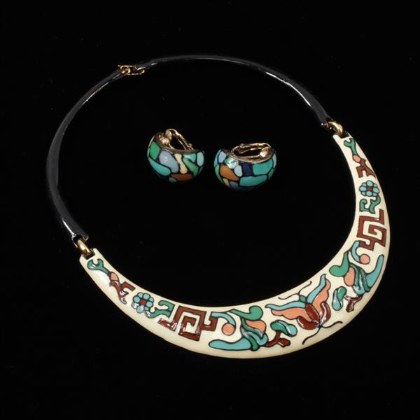 Appraisal: Vintage Modern Enamel Necklace not marked and Eisenberg Clip Earrings