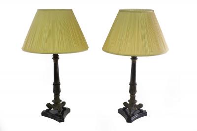 Appraisal: A pair of French Empire style bedside lamps