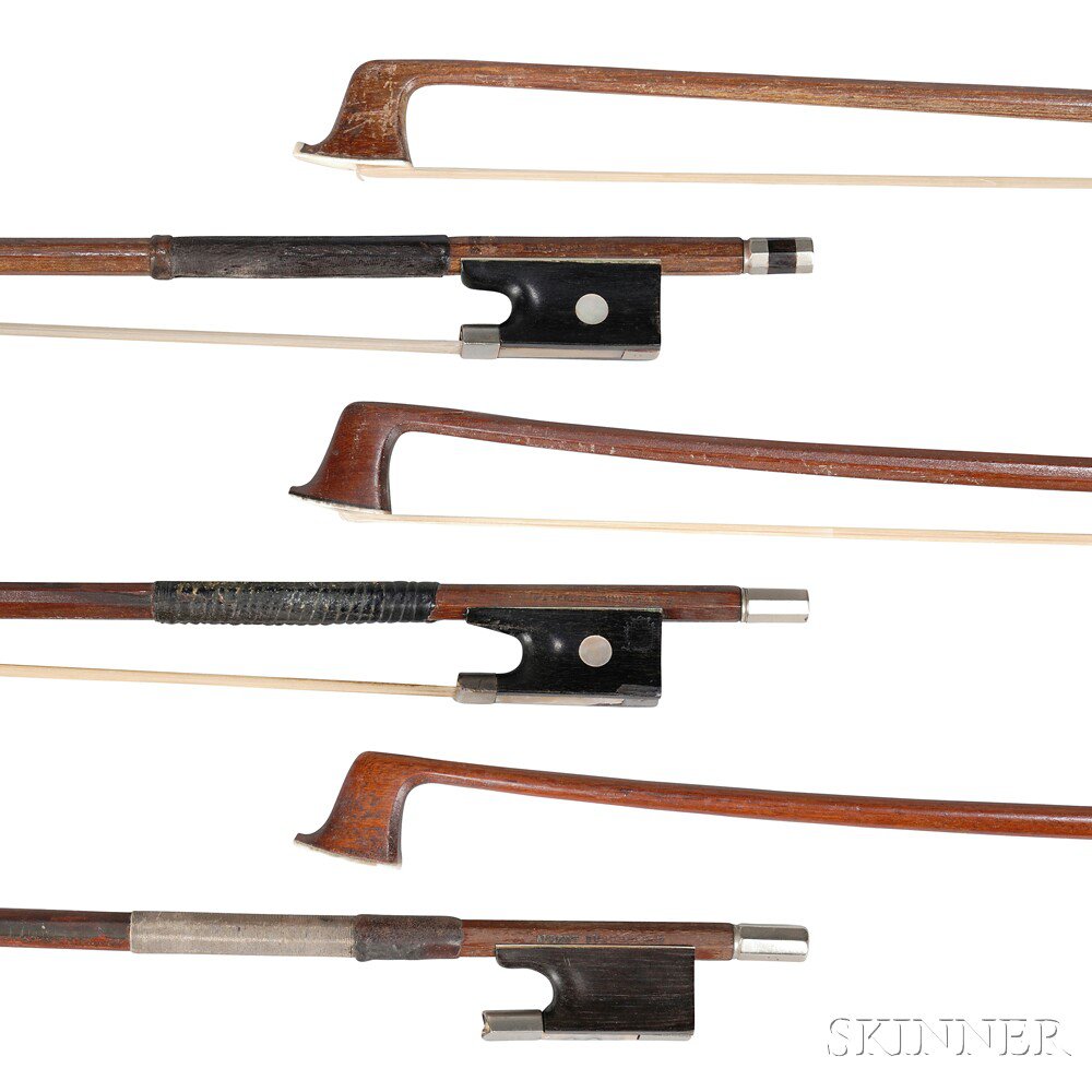 Appraisal: Three German Violin Bows of various mounts one stamped ALBERT