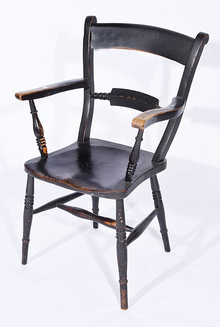 Appraisal: A VICTORIAN STAINED ELM KITCHEN ELBOW CHAIR and an ebonised