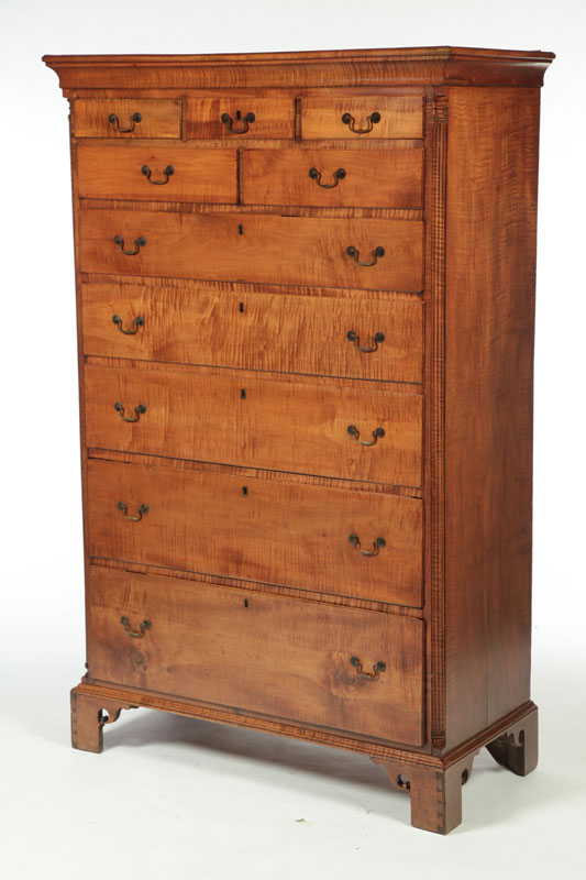 Appraisal: CHIPPENDALE TALL CHEST OF DRAWERS Pennsylvania - curly maple and